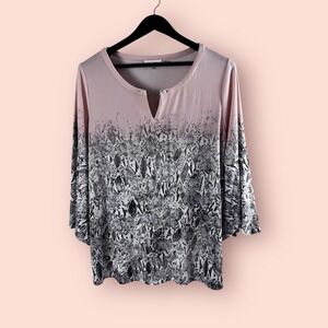 Calvin Klein Popover Too Blouse 2X Keyhole Neck Bell Sleeve Office Flowy Size 2x